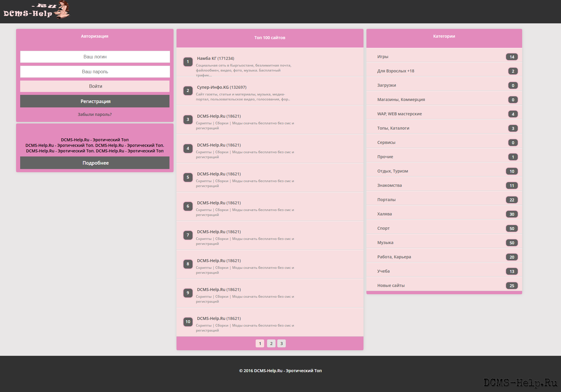 Перед вами адаптивный HTML‑шаблон для эротического топ, выдержанный в нежных розовых тонах. В комплект входит PSD‑файл с логотипом, который можно легко отредактировать под свои нужды. Оптимизировали HTML‑разметку для корректного отображения на разных устройствах. Изначально шаблон продавался автором KGVIP в 2016 году по цене 400  рублей.